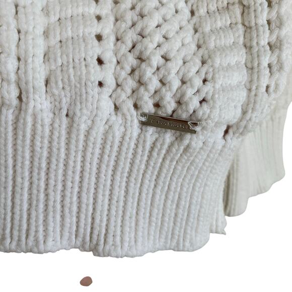 T TAHARI Women's Open Knit Cotton Blend Crewneck Sweater Chunky Knit Fisherman - Picture 5 of 16